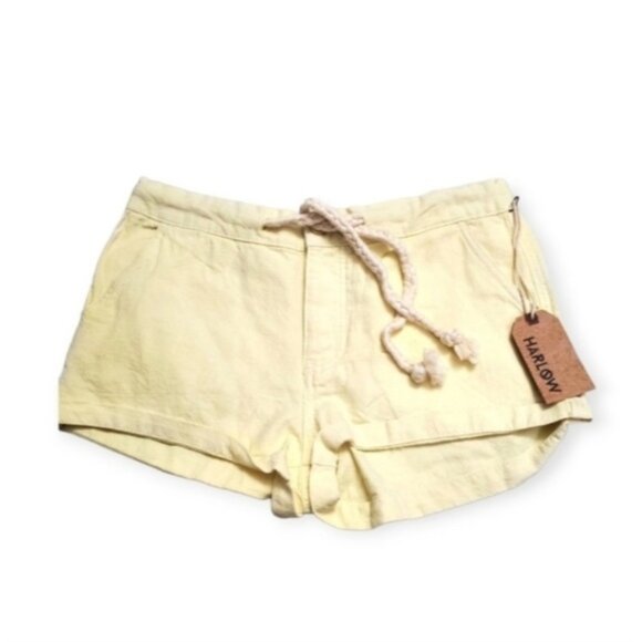 NWT Harlow Coastal Linen Cotton Blend Shorts Yellow M - Picture 1 of 14